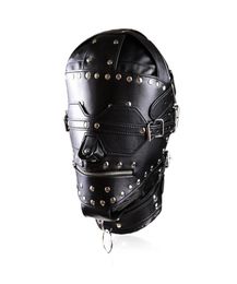 Nouveau bondage Luxury Full Leather Bondage Hood Gimp Mask with Bounked Rapake Locking Bouth Zip7617556