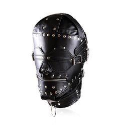 Nouveau bondage Luxury Full Leather Bondage Hood Gimp Mask with Bought Rapafing Berced Bouth Zip8026333