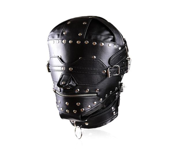 Nueva máscara Gimp Bondage de cuero completo de lujo con capucha y venda para los ojos con cierre en la boca Zip6177784