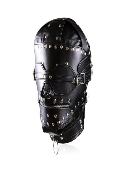 Nouveau Masque de Gimp de capuche de bondage en cuir complet de luxe avec bandeau pour les yeux et la bouche de verrouillage Zip4072227