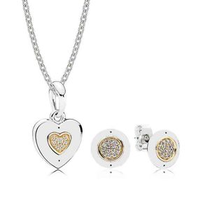 NIEUW Boek Di 100% 925 Sterling Zilver 14K goudkleur Handtekening Ketting en Oorbel Set fit charm Ketting sieraden Een Set AA220315