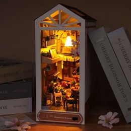 Nuevo libro Nook Diy de madera de madera kit en miniatura cuento de hadas pueblo estantería casa bosque dollhouse bookend regalos de Navidad