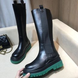 Nouvelles bottes de luxe de styliste, longues, imperméables, en caoutchouc, cuir de veau véritable, semelles intercalaires souples, pour rendre vos jambes plus minces, taille 34-40