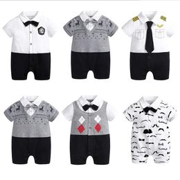 Nieuw geboren babykleding zomer heer rompers 0-12m baby jongens katoen jumpsuit baby lichaam kleding pasgeboren