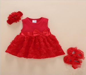 Nieuw geboren babymeisjes baby jurkclees zomer kinderen feest verjaardag outfits 12 jaar schoenen set doop jurk baby3888434