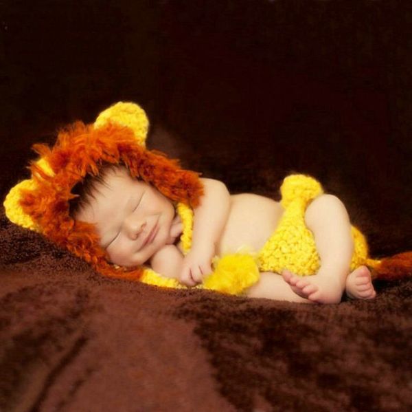 Nouveau-né bébé fait à la main Animal Style Photo accessoire tenue vêtements laine tricot Crochet photographie Animal Lion vêtements accessoires