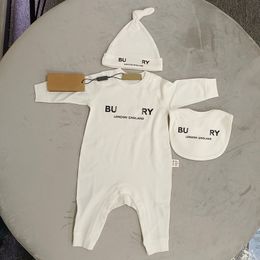Nieuw geboren baby jumpsuit kinderen bodysuit voor baby's meisje designer merk brief kostuum overalls kleding outfit romper outfi bib hoed 3pc