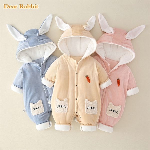 Nouveau-né lapin mignon bébé manteau d'hiver manteau à capuche barboteuse coton épais chaud combinaison salopette Snowsuit enfants garçons vêtements LJ201007