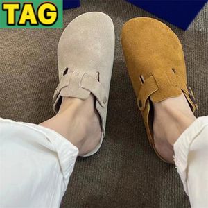 Neue Boston-Lammfell-Wildleder-Clogs mit weichem Fußbett, Leder-Clogs, Hausschuhe, Rosa, Schwarz, Steinmünze, Nerz-Wildleder, Taupe, modischer Slipper, Damen-Designer-Slides, luxuriöse Slide-Sandalen