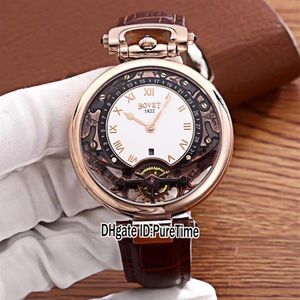 Nieuwe Bovet Amadeo Fleurier Grand Complicaties Virtuoos Roségoud Skeleton Witte Wijzerplaat Herenhorloge Bruine Lederen Band Sporthorloges285v