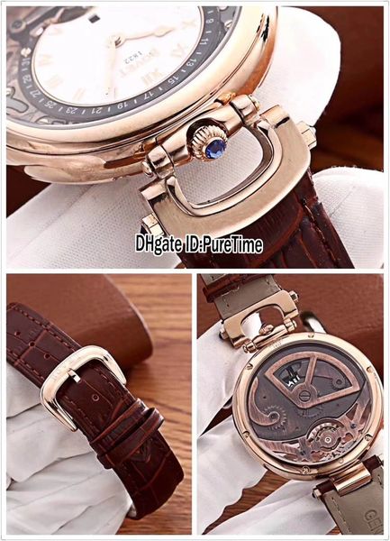 Nouveau Bovet Amadeo Fleurier Grand Complications Virtuose Or Rose Squelette Cadran Blanc Montre Pour Homme Bracelet En Cuir Marron Montres De Sport2568