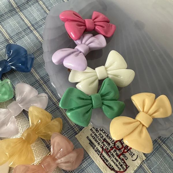 Nouveaux clips de cheveux Bowknot en plastique acrylique petit baser géométrique bonbon coloriage épingles à cheveux coréens