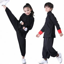 Nieuwe Jongens Meisjes Vechtsporten Praktijk Kleding Chinese Kung Fu Tai Chi Lg Mouw Stage Performance Kostuum Top + broek Set D5TX #