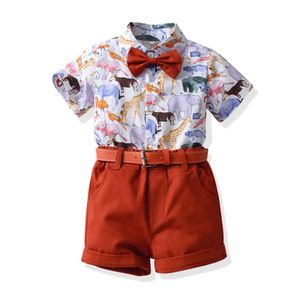 Nouveaux garçons été 2022 mode dinosaure à manches courtes chemise ceinture Shorts deux pièces ensemble pour enfants enfants vêtements garçons ensembles 2023