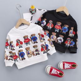 T-shirts à manches longues pour garçons et filles, vêtements d'automne et d'hiver pour enfants, sweat-shirt à motif d'ours, col rond, dessin animé, 0-5 ans, nouvelle collection