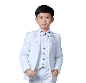 Nieuwe Jongens Witte Blazer Trouwpak Kinderen 4 STKS Formeel Pak met Bowtie Bloem Jongens Party Tuxedos Kostuum Suit295o7122562