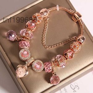 Nouveau Bracelet en or Rose à cinq pétales de fleur, pendentif en verre de Murano Rose, perles européennes, Bracelet en forme de cœur, convient aux Bracelets et colliers N71J