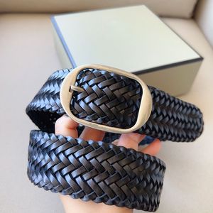 Nieuwe gevlochten 38 mm herenriem voor geweven luxe echt leer koe strepen handgebreide designer gordel hoge kwaliteit mannelijke riemen 100 cm-125 cm met doos pure handgeweven riem