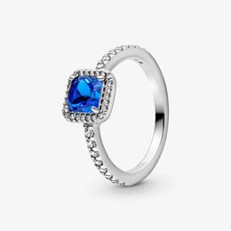 Nueva marca 100% Plata de Ley 925 anillo cuadrado azul brillante Halo para mujeres anillos de boda joyería de moda 289d