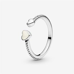 Nueva marca de anillo abierto de 100% Plata de Ley 925 decorado con dos corazones para mujer, anillos de compromiso de boda, joyería de moda 2430