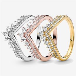 Nieuwe Merk 100% 925 Sterling Zilveren Prinses Wishbone Ring Voor Vrouwen Bruiloft Verlovingsringen Mode-sieraden Accessories171J