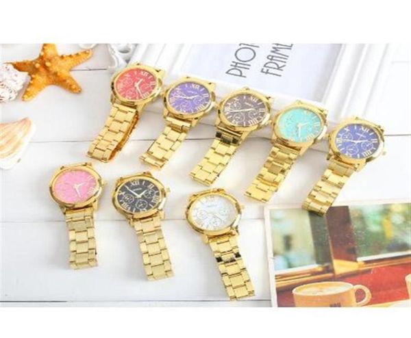 Nouvelle marque 3 yeux or Genève montre à quartz décontractée femmes en acier inoxydable montres habillées Relogio Feminino dames horloge Whole251n7451131