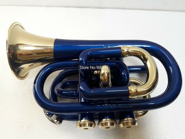 Nueva marca Bb trompeta de bolsillo Color azul campana de latón instrumentos musicales profesionales con estuche boquilla envío gratis