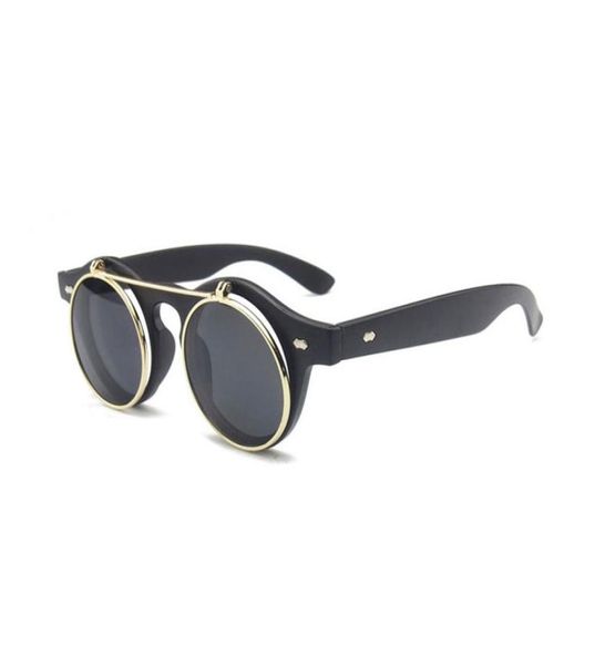 Nuevo diseño de marca Retro Steampunk punk rock flip Gafas de sol Mujer Metal Renovar moda Gafas de sol redondas para mujer Vintage Plain 1850817