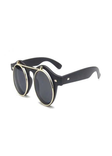 Nuevo diseño de marca Retro Steampunk punk rock flip gafas de sol mujeres Metal renovar moda gafas de sol redondas para mujer Vintage liso 1215614