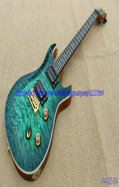 Nueva guitarra eléctrica de marca Vea a través de la colcha verde Flame Body TopGold Parts One Piece Body and Neck7644029