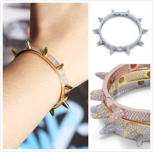 2022 Nouvelle Mode 18K Or Blanc Or Manchette Bracelet Glacé Cubique Zircone Punk Stud Bracelet Personnalisé Bling Rappeur Bijoux Bracelet pour Hommes Gars