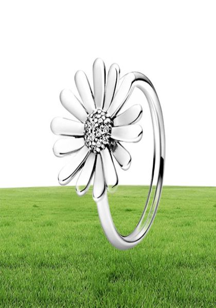 Nueva marca, anillo de banda de alto pulido, Plata de Ley 925, anillo llamativo con flor de Margarita pavimentada para mujeres, anillos de boda, joyería de moda 9044153
