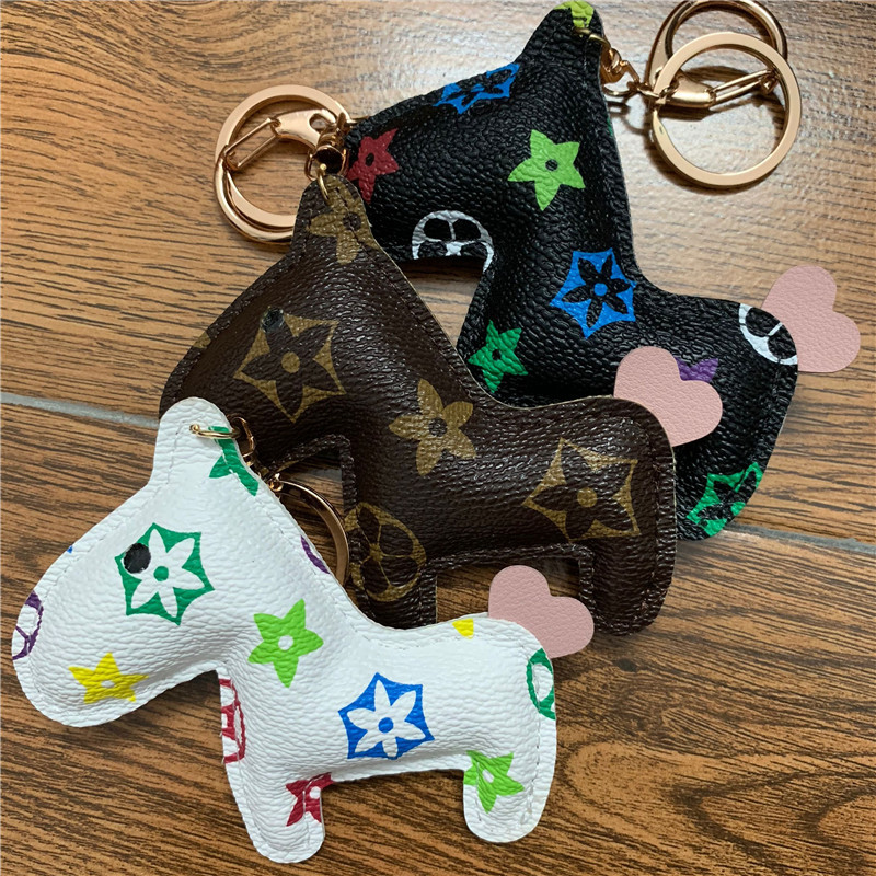 New Brand Keychains Ring PU Leather Cartoon Flower Pattern Horse Design Fashion Car Key Chain Holder Animal Bag Charm Jewelry Accessory