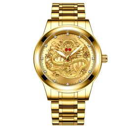 Nuovi uomini di marca oro drago orologi rubino acciaio inossidabile quarzo moda maschile diamanti orologio da polso fascino uomo d'affari clock224f