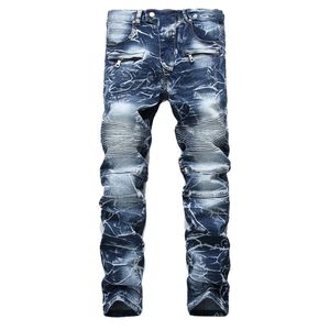 Nouvelle marque Mens Snow Designer Fashion Slim Skinny Moto Biker Casual Jeans Straight Moto Jeans Hommes Pantalons Denim Détruit 201118