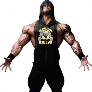 Nieuwe Merk Spier Bodybuilding Singlets Heren hooded shirt gym Tank Tops stringer Heren Vest fitn Herenkleding hip hop tanktop o1H2 #