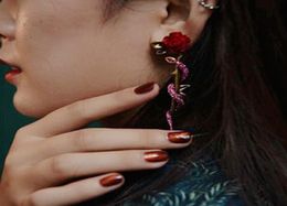 Nouvelle marque rouge Rose fleur boucles d'oreilles pour femmes Vintage Bijoux cristal serpent boucle d'oreille spectacle Bijoux femme fête Brincos2627497