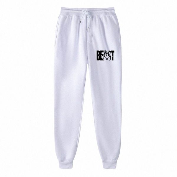 Nouvelle marque Pantalon de jogging en cours d'exécution Hommes Bodybuilding doux Joggers Pantalon de survêtement BÊTE Impression Noir Blanc Fitn Sport Pantalon h0hq #