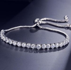 Nueva marca de joyería de moda simple Venta caliente 18K oro blanco lleno de piedras preciosas múltiples CZ Diamond Pulling pulsera de la suerte ajustable para regalo de mujer