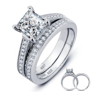 Nouvelle marque Top qualité réel 925 en argent Sterling diamant mariage Couple anneaux ensemble pour les femmes argent mariage fiançailles Fine 2973