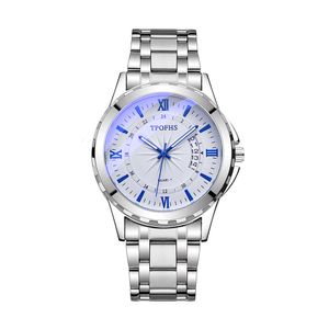 Nouvelle marque imperméable de la montre de calendrier masculin avec bande en acier lumineux bleu