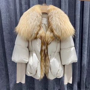 Nouvelle marque hiver femmes manteau chaud surdimensionné réel col de fourrure de renard épais luxe survêtement nouvelle mode doudoune