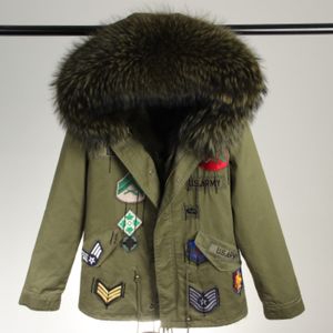 Nouvelle marque femmes Camouflage veste militaire mini fourrures parkas doublure vraie fourrure de renard à capuche avec fourrure de raton laveur