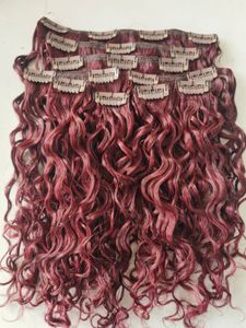 nouveau clip de trame de cheveux humains bouclés brésiliens dans des boucles crépues tisse des extensions blondes de couleur bordeaux 99j