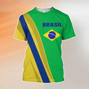 Nieuwe Braziliaanse vlag digitale afdruk ronde nek korte mouw heren t-shirt