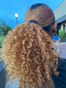 Extensions de cheveux brésiliens vierges remy, boucles crépues, queue de cheval avec cordon de serrage, couleur blond foncé, brun moyen, nouvelle collection
