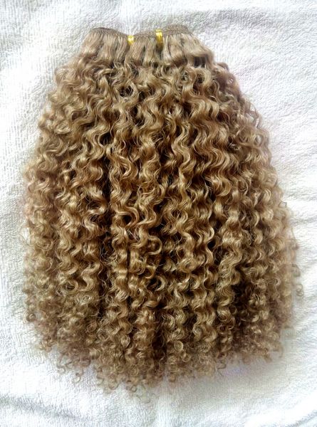 Nuevas extensiones de cabello remy virgen humana brasileña rizos rizados trama de cabello color rubio oscuro marrón medio