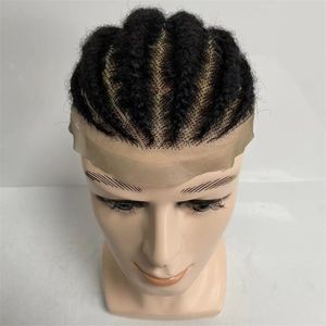 NIEUW! Braziliaanse maagdelijk menselijk haarsystemen afro maïs vlechten jet zwart kleur 1# 8x10 toupee volledige kanten eenheid voor zwarte man