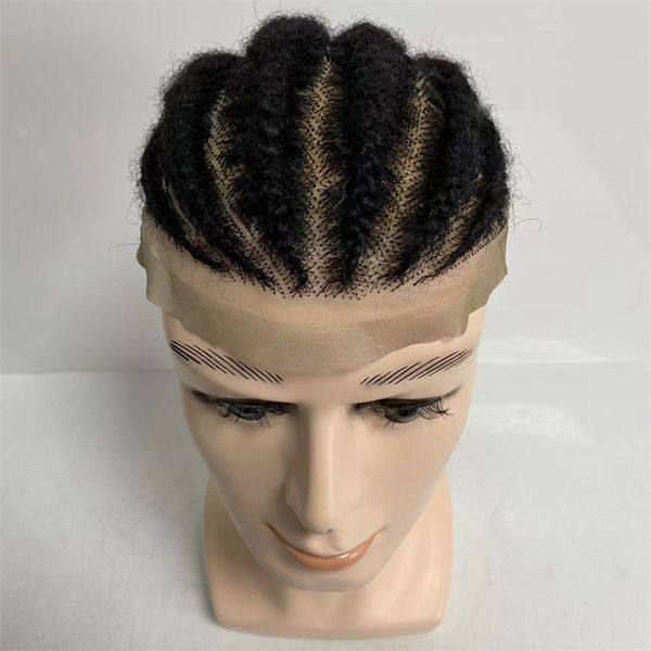 ¡NUEVO! Sistemas de cabello humano virgen brasileño Trenzas de maíz afro Color negro azabache 1 # 8x10 Tupé Unidad de encaje completo para hombre negro