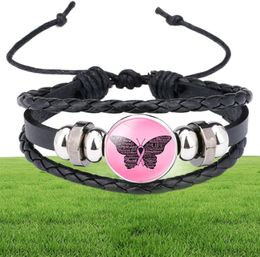 Nouveau bracelet de sensibilisation au cancer du sein pour les femmes Charme de ruban Faith Hope Love Traided Leather Corde enveloppe Brangle Bijoux de mode4404178